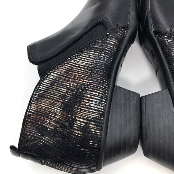 Remonte Black Leather Metallic Irridescent Heel Low Heel Zipper Ankle Boots - Picture 10 of 16